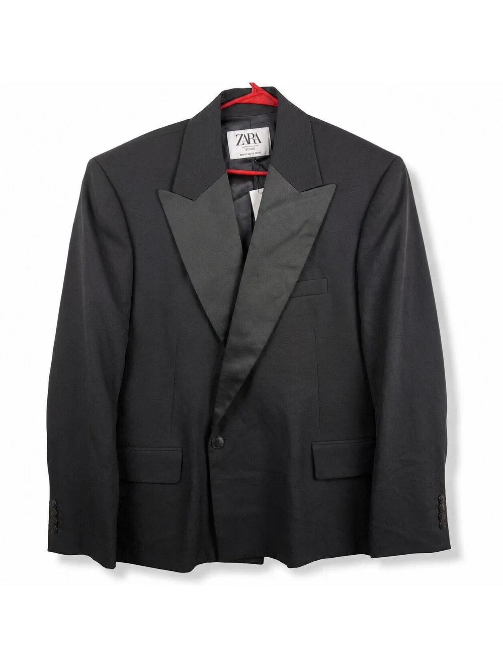 Zara Studio Mens Black Tuxedo Blazer Size 42 Satin Peak Lapel NWT $219 MSRP
